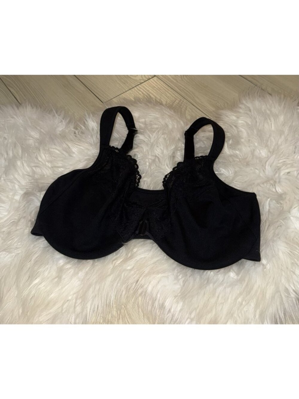 DELIMIRA W657A Front Closure Bra Lace Trim Unlined Underwire Womens 36E Black